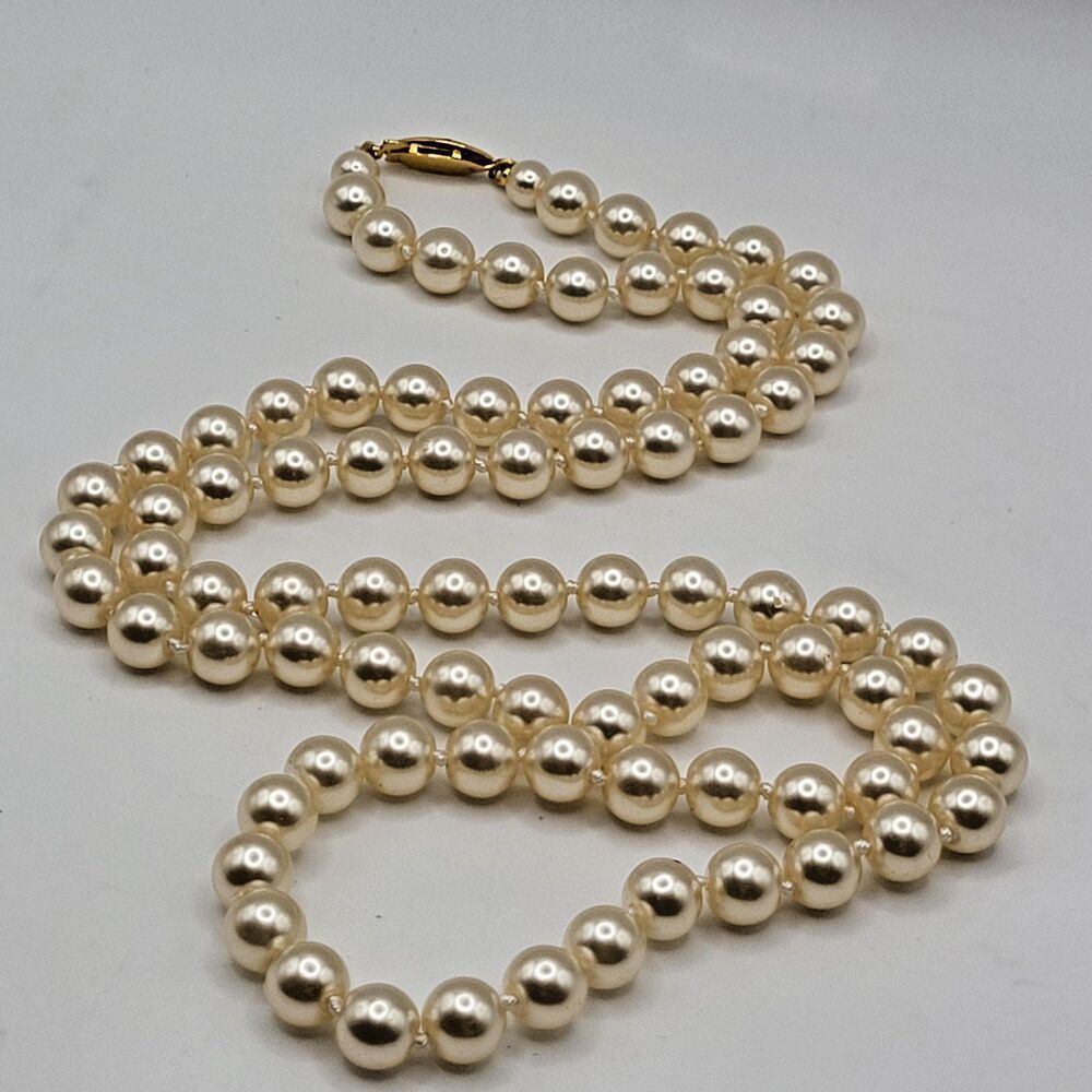 Vintage Hollywood Glam Knotted Simulated Pearl 30in Long Strand Necklace